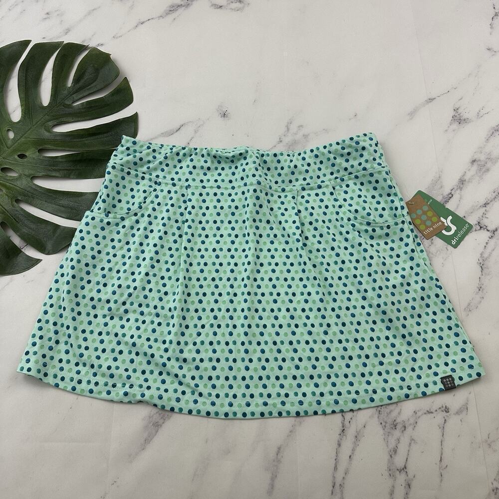 Title Nine Breeze Skirt Size XL New Blue Green Polka Dot Pockets Stretch Pull On